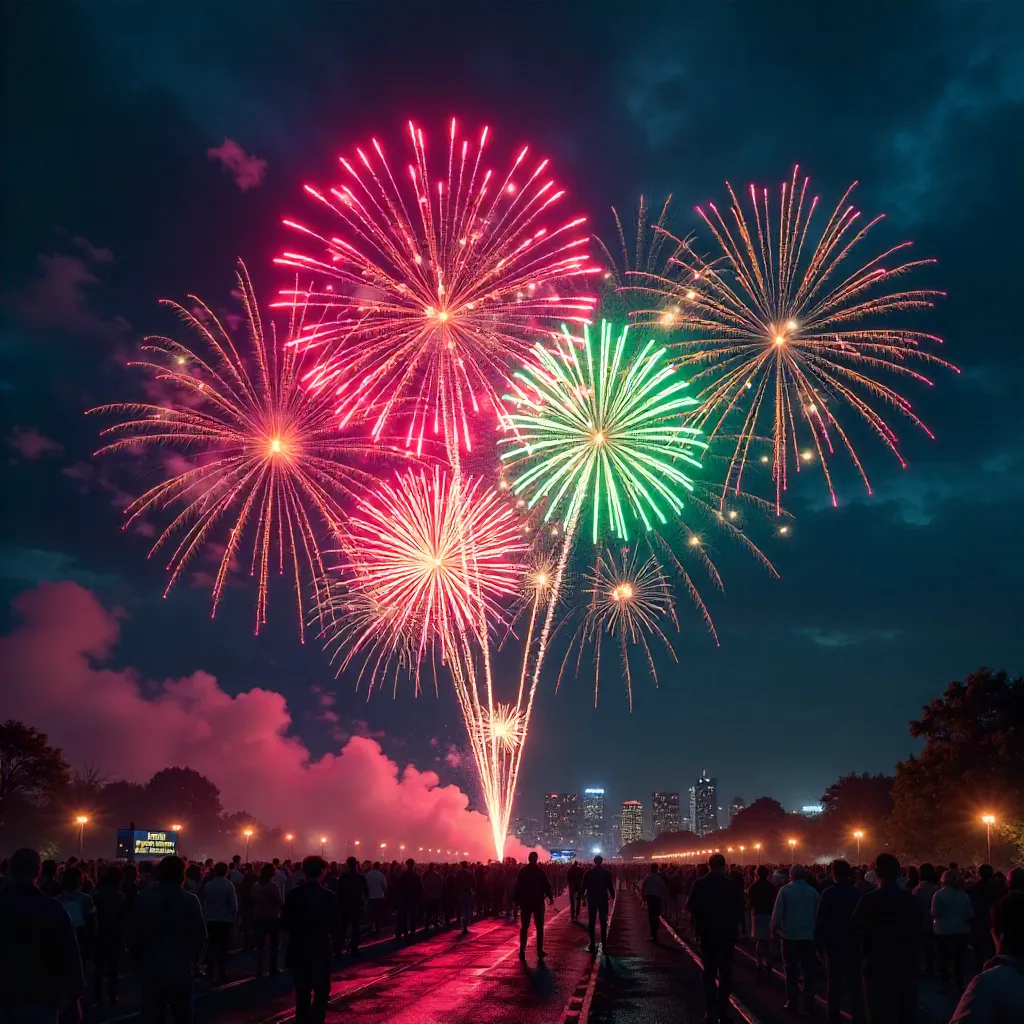 Vibrant Night Sky Fireworks: Festive Spectacle