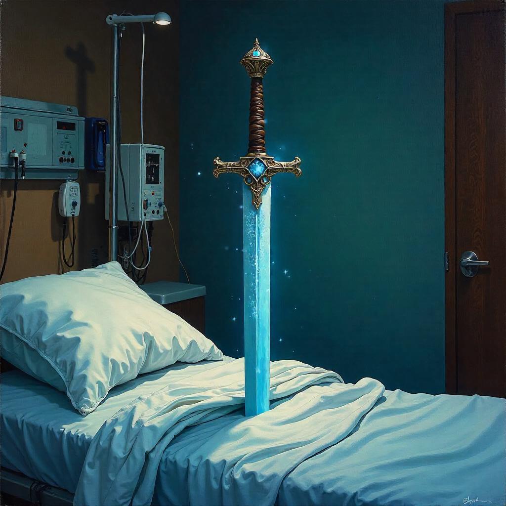 Enchanted Sword in a Hospital Ward — Oil Painting