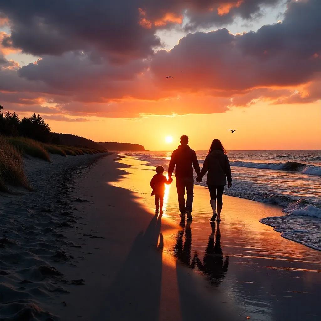 Silhouette Walk on Rimouski Beach at Sunset