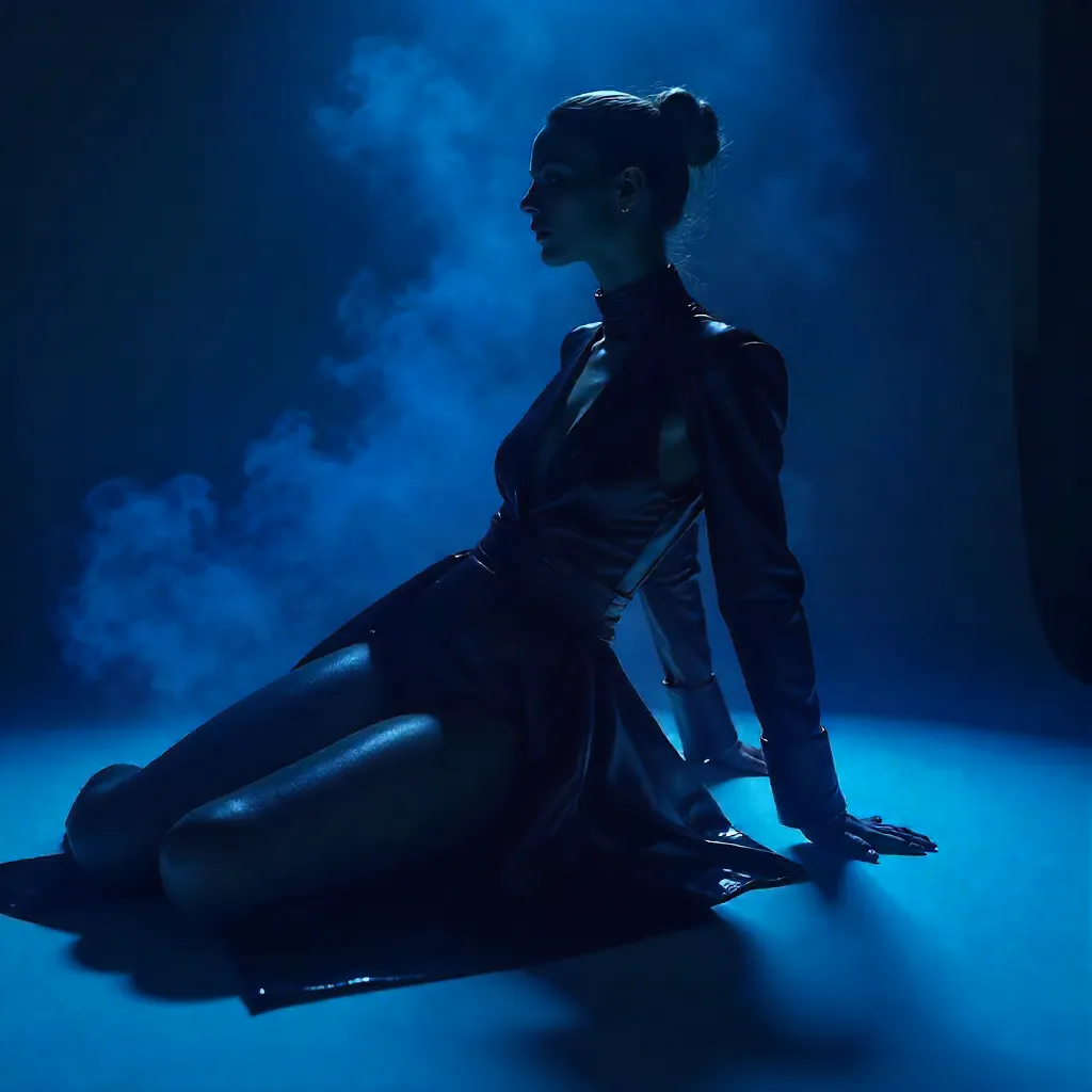 Blue-lit Studio Portrait in Artistic Fashion