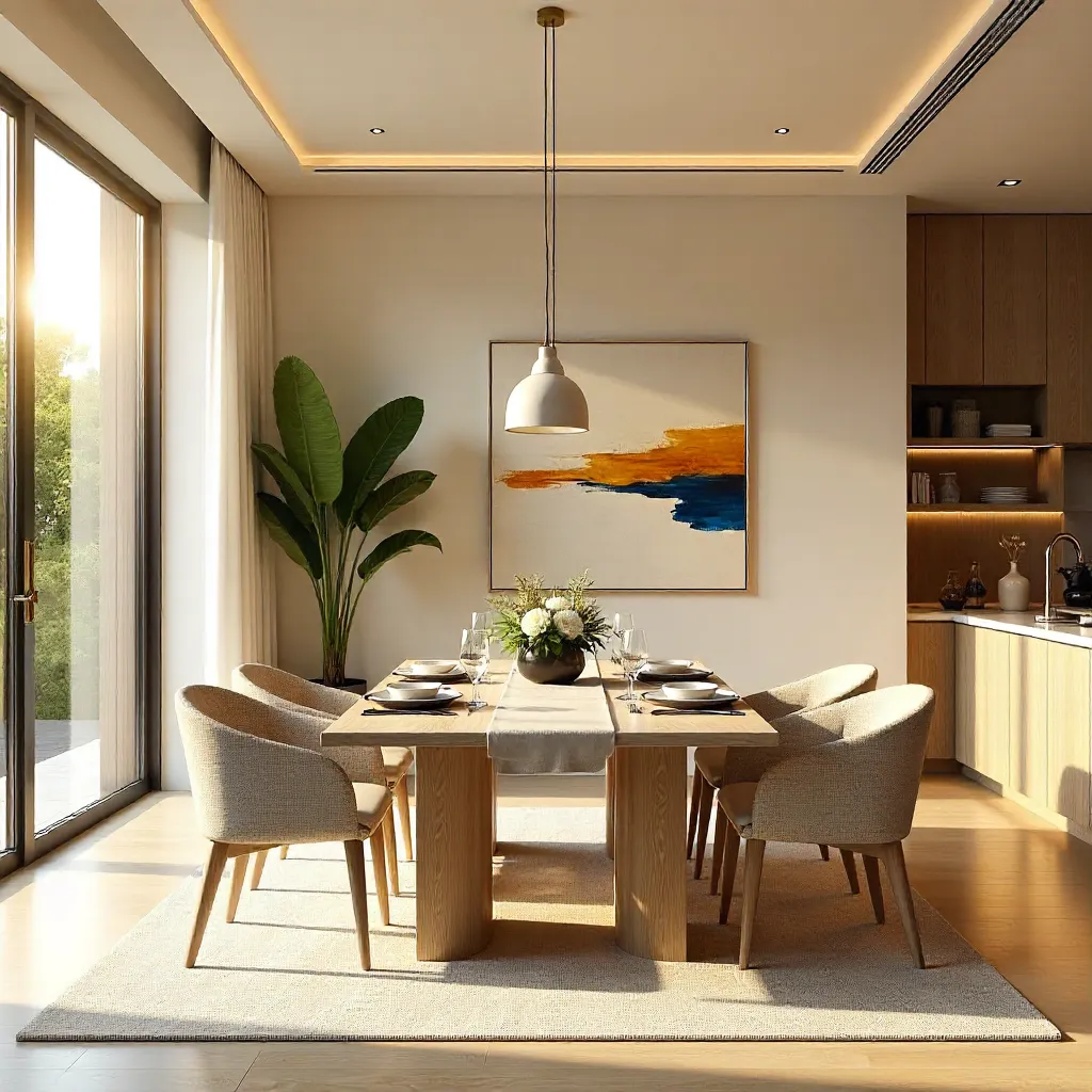 Sunlit Modern Dining Room with Elegant Table Setting