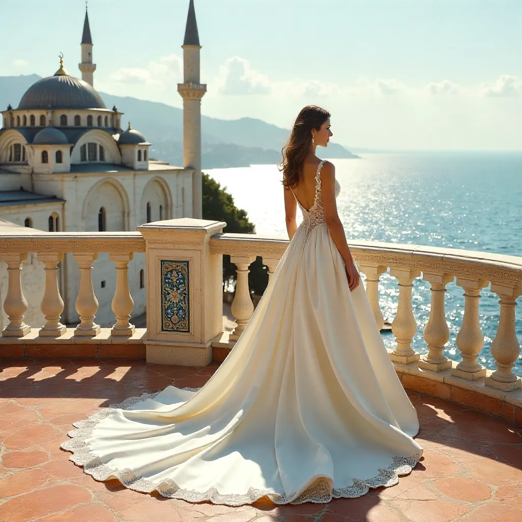 Bride on a Turkish Rooftop Overlooking the Sea