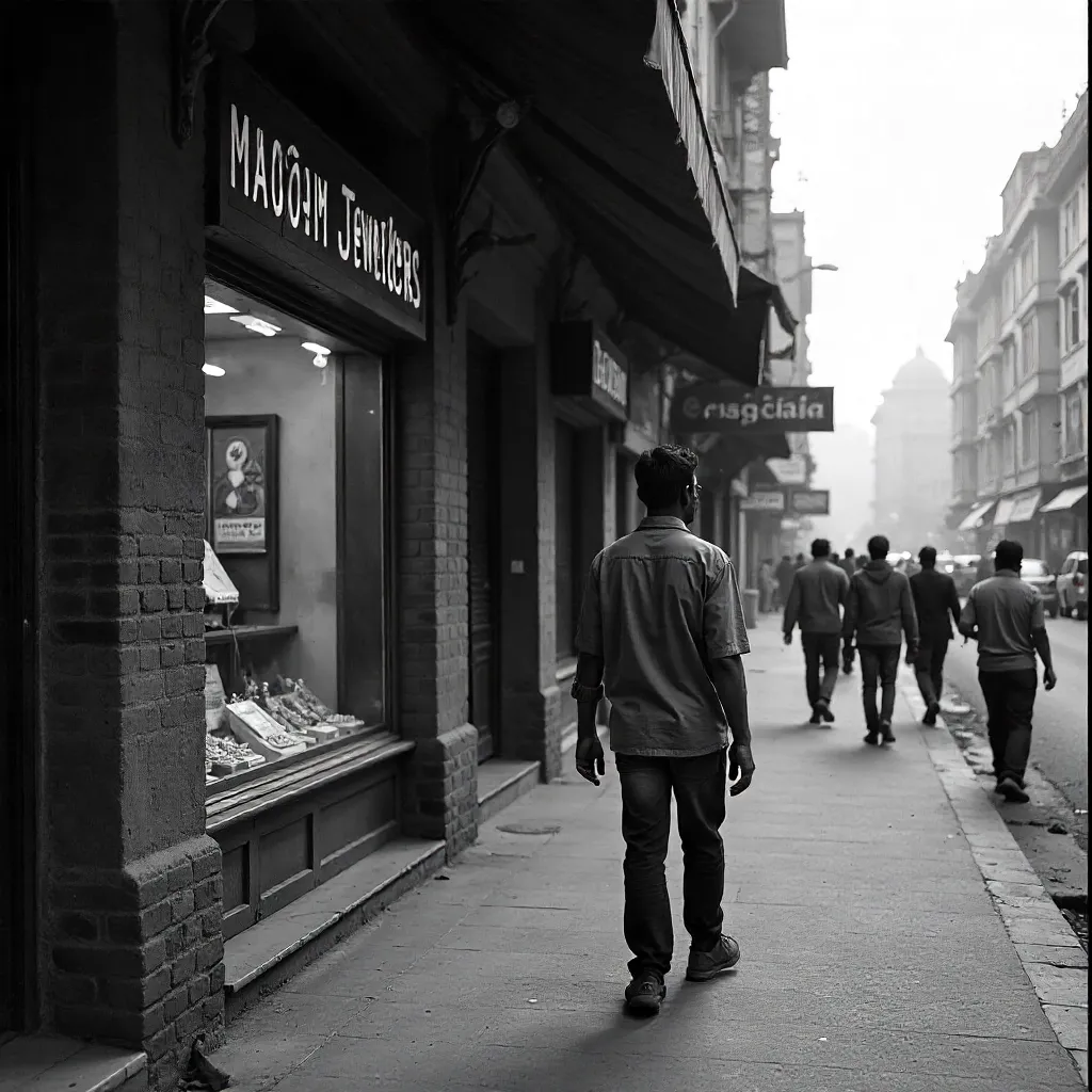 Monochrome Moment: Walking Past Ivory Mart Jewellers, Delhi