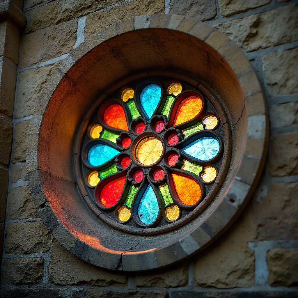 Close-Up of an Ancient Rose Window in Cagliari