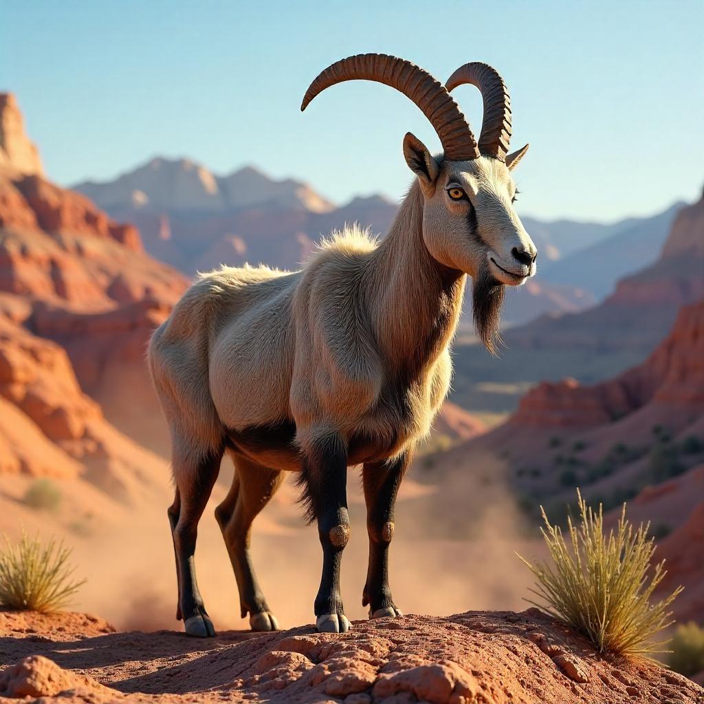 Golden Hour Goat in Rugged Badlands