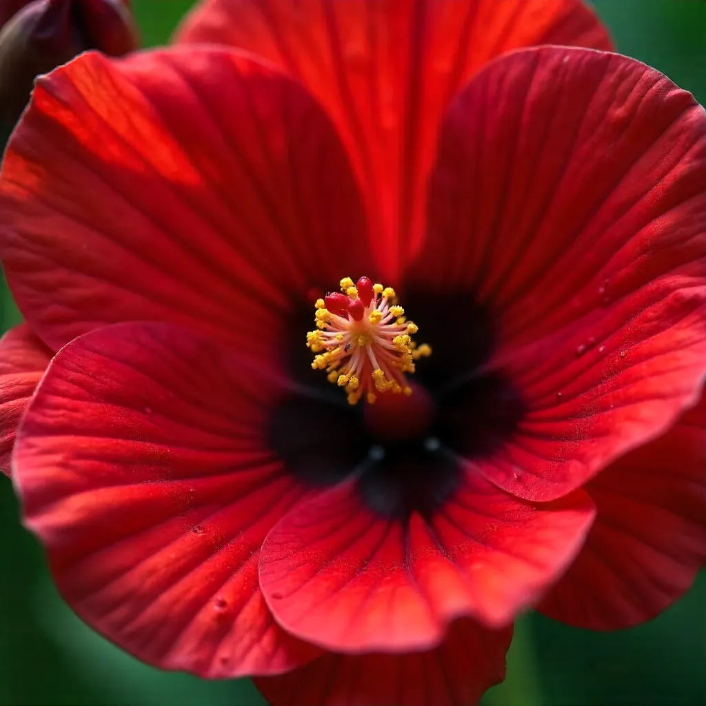 Macro Close-Up: Vibrant Red Flower with Seeds