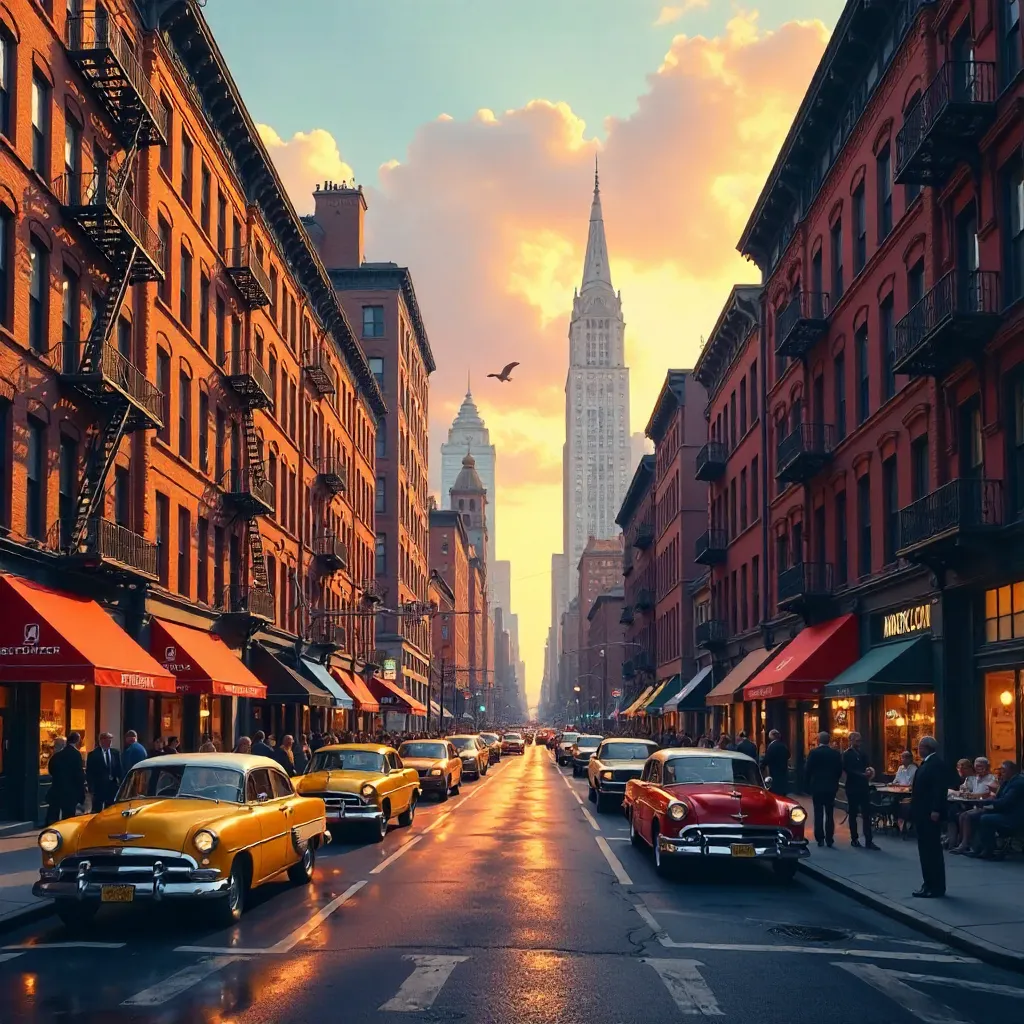 Bustling NYC Street with Classic Architecture and Parked Cars