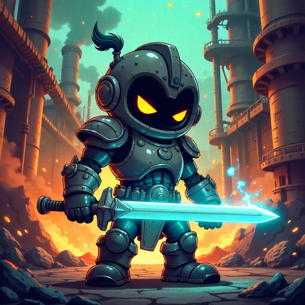 Cartoon Warrior in a Steam-Powered Factory