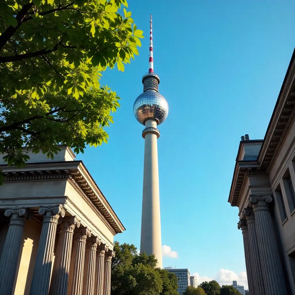 Berlin Fernsehturm Framed by Classical Architecture
