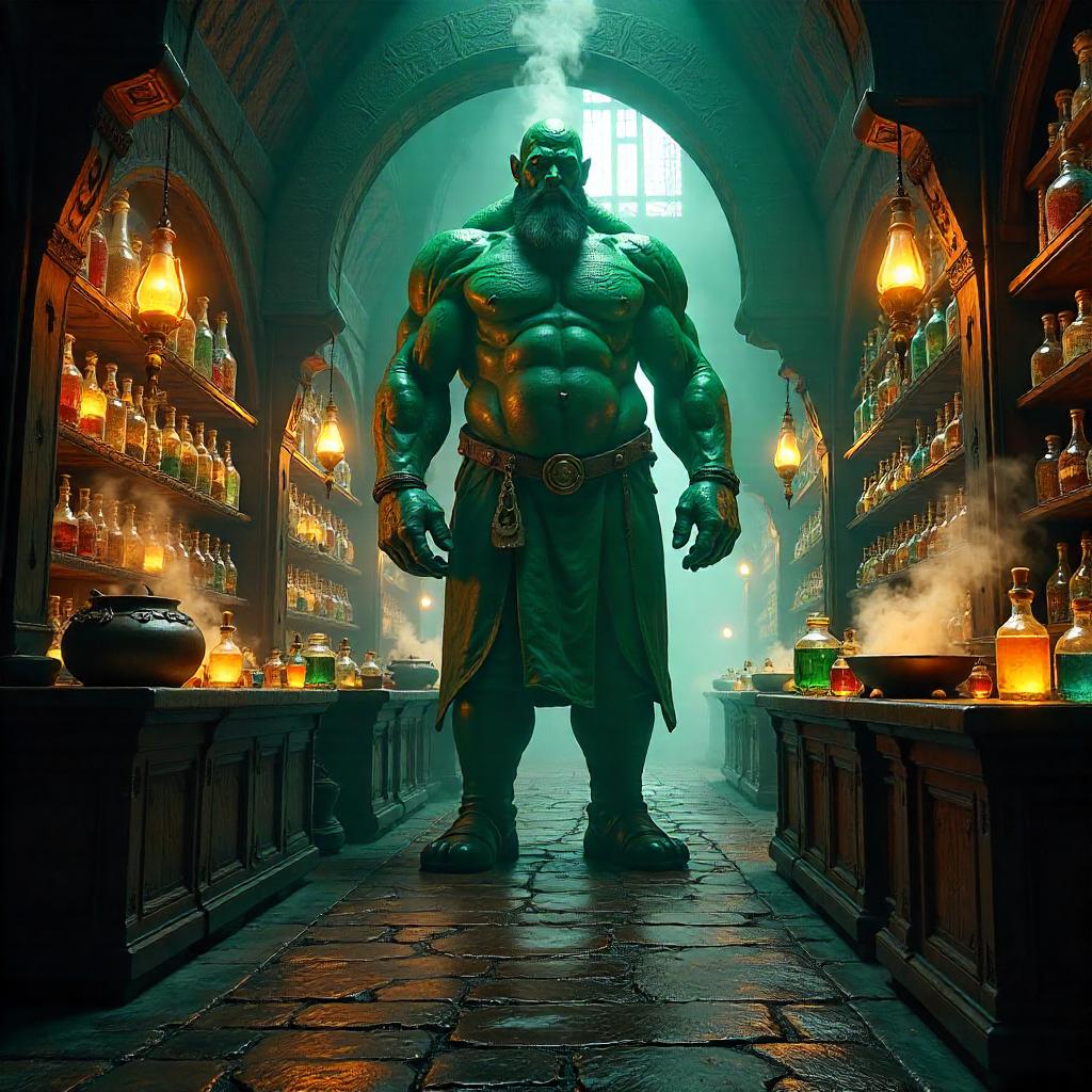 Giant in a Glowing Potion Shop: Ultra 3D Render
