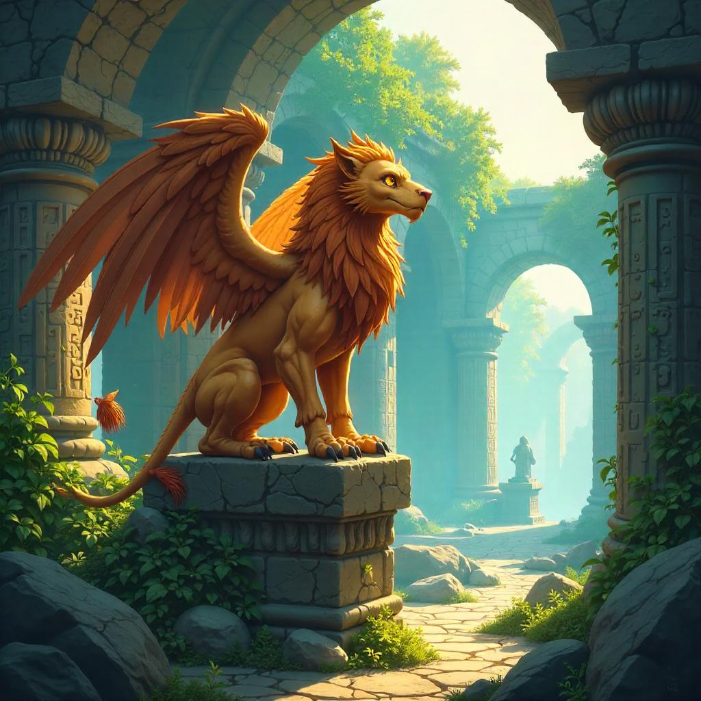 Anime Griffin in Ancient Temple Ruins