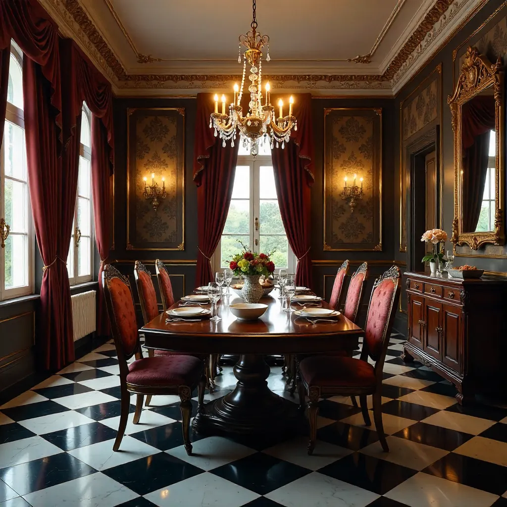 Elegant Vintage Dining Room with Chandelier