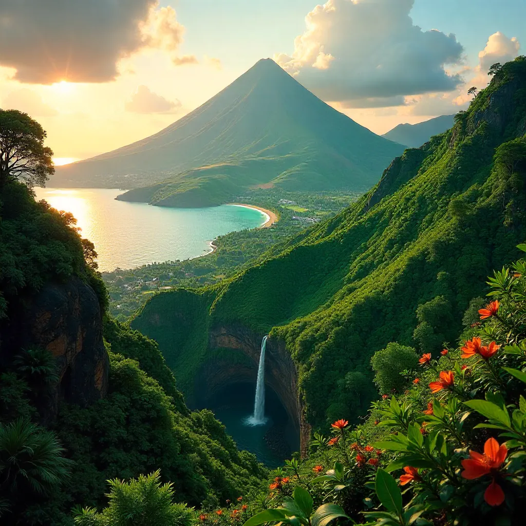 Pointed Peak Over Lush Slopes, La Réunion