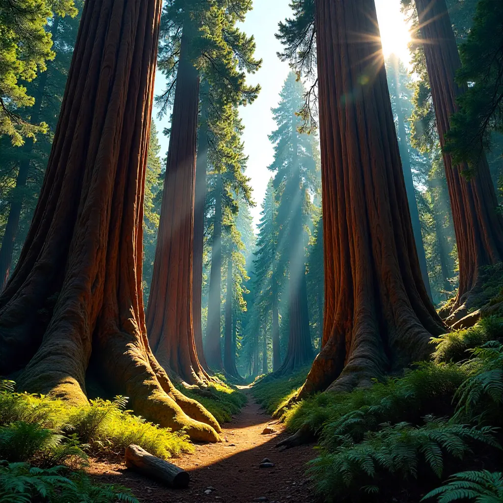 Giant Sequoias in a Sunny Californian Forest