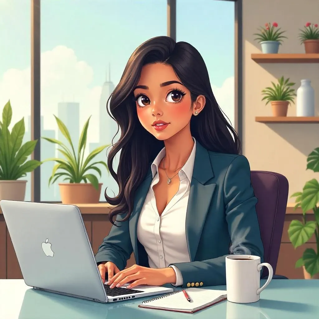 Young Latina Woman in a Modern Office (Anime)