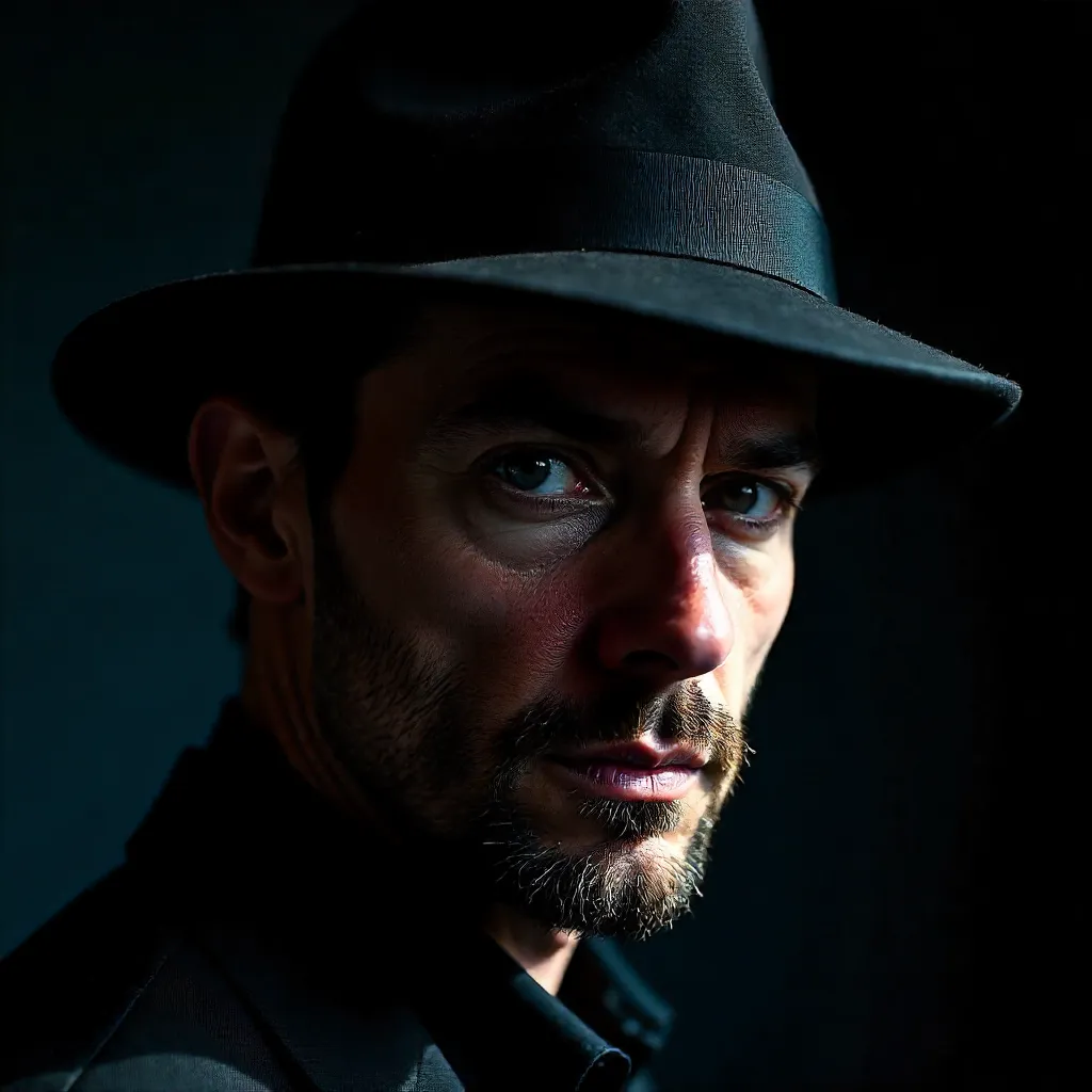Striking Hat Portrait in Dramatic Chiaroscuro Lighting