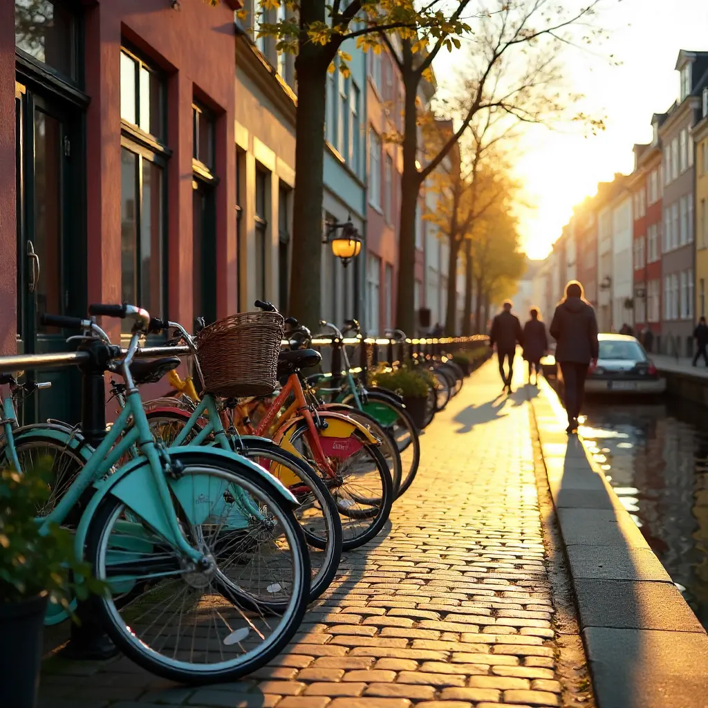 Bicycles Against Colorful Copenhagen Facades