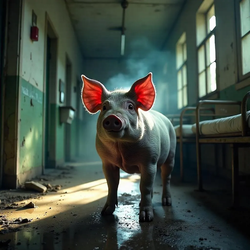 Photorealistic Pig in an Abandoned Asylum