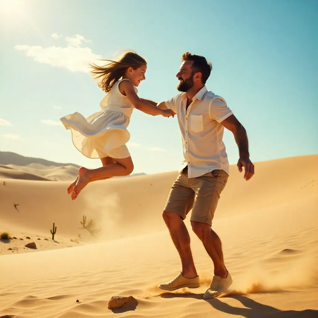 Joyful Desert Spin: Father and Daughter