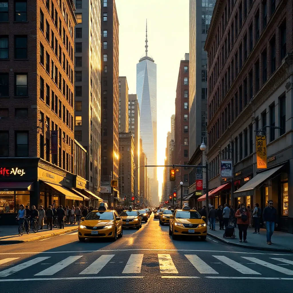 New York Street View: One World Trade Center & Bustling Life