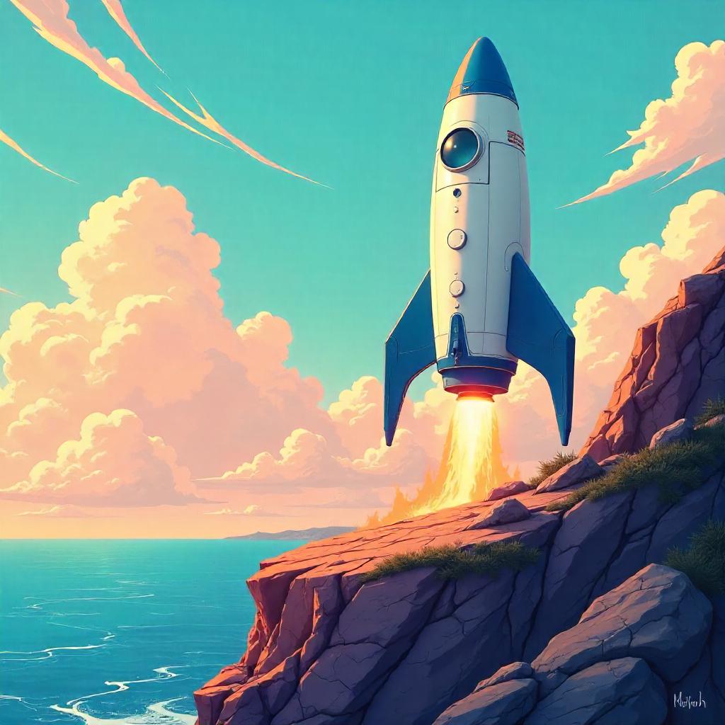 Rising Rocket on a Rugged Outcrop - Anime Scene