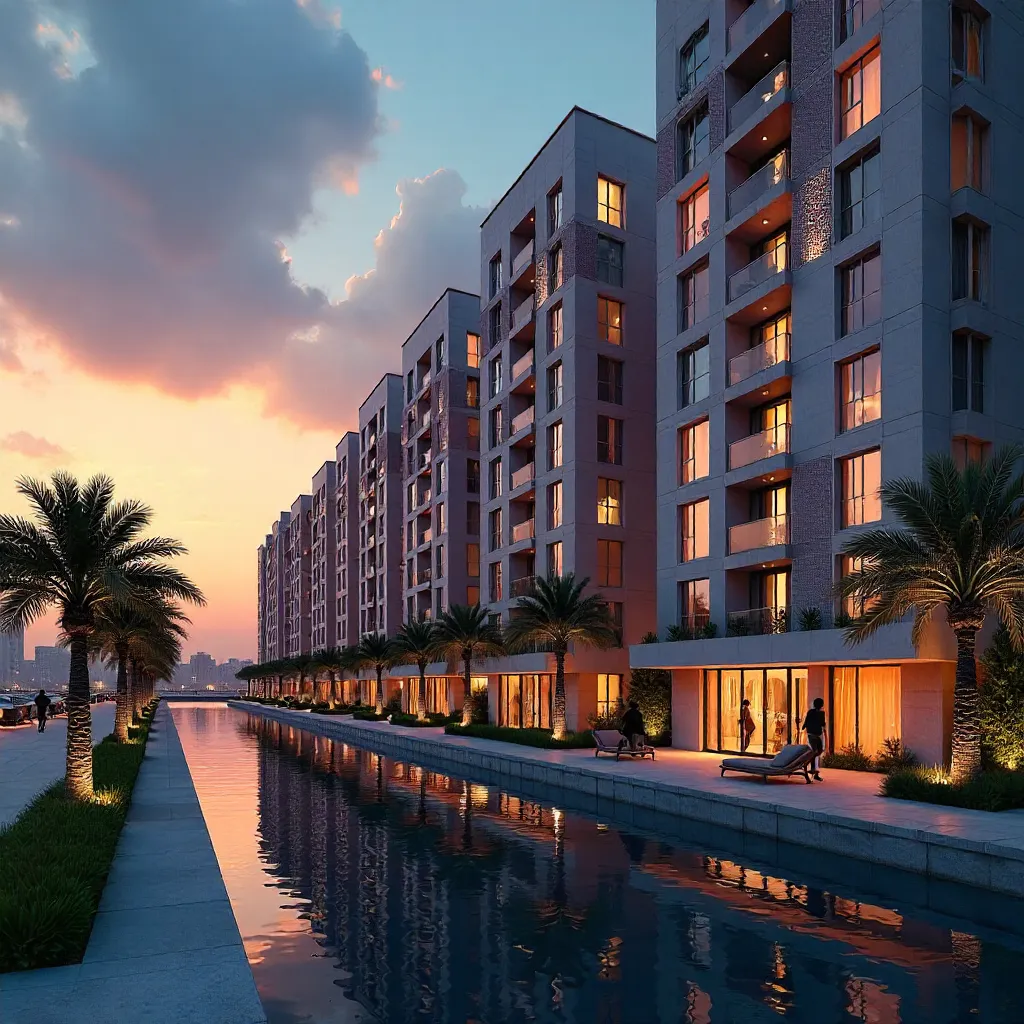 Evening Tranquility: Doha's Vibrant Waterfront Homes