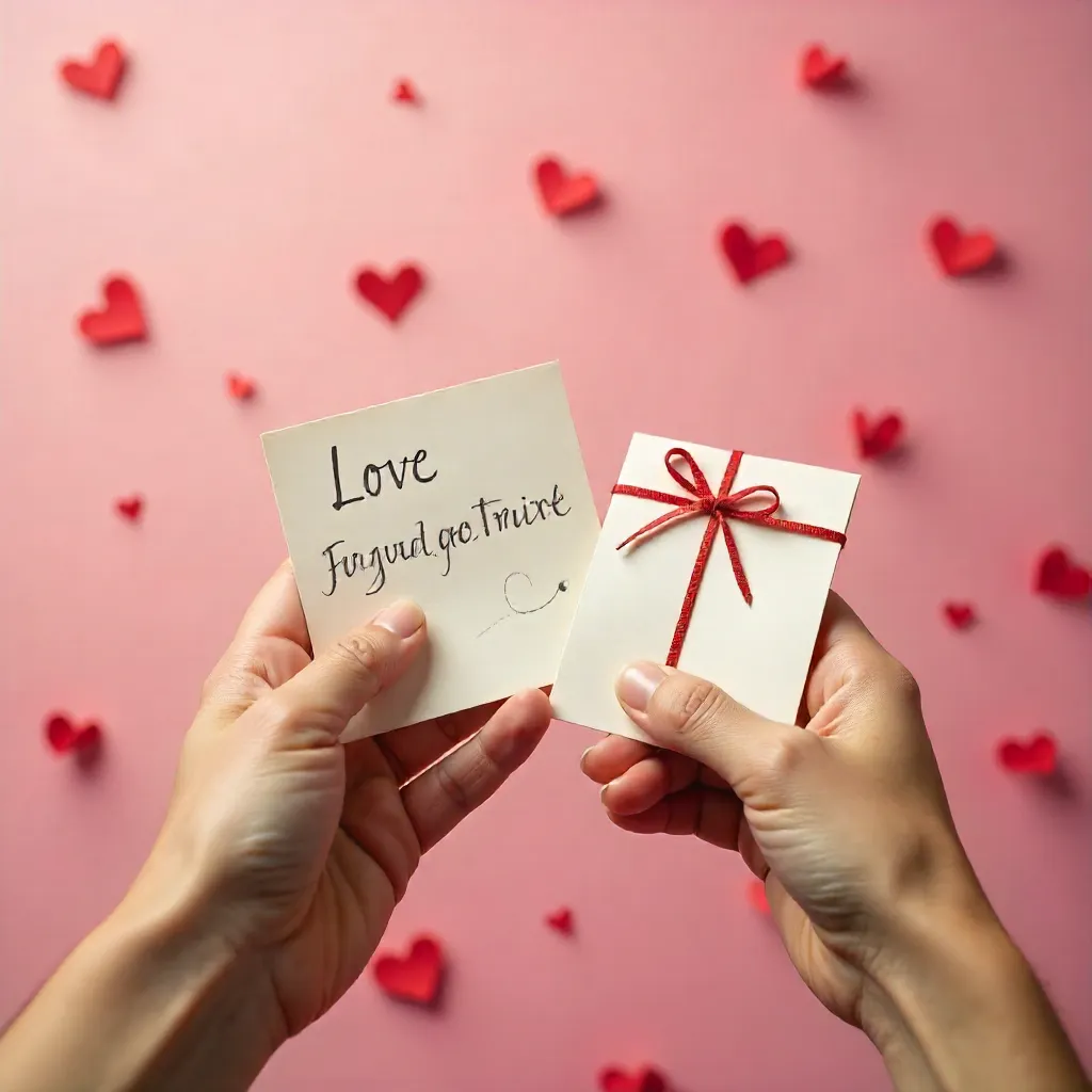 Hands Holding Love Notes on Pink Valentine Background