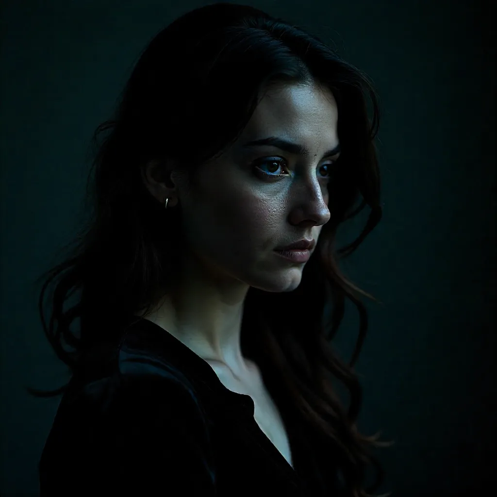 Moody Portrait of a Woman in Soft Shadowed Light