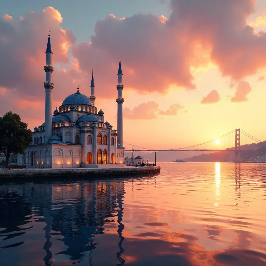 Ortaköy Mosque and Bosphorus Bridge at Sunset