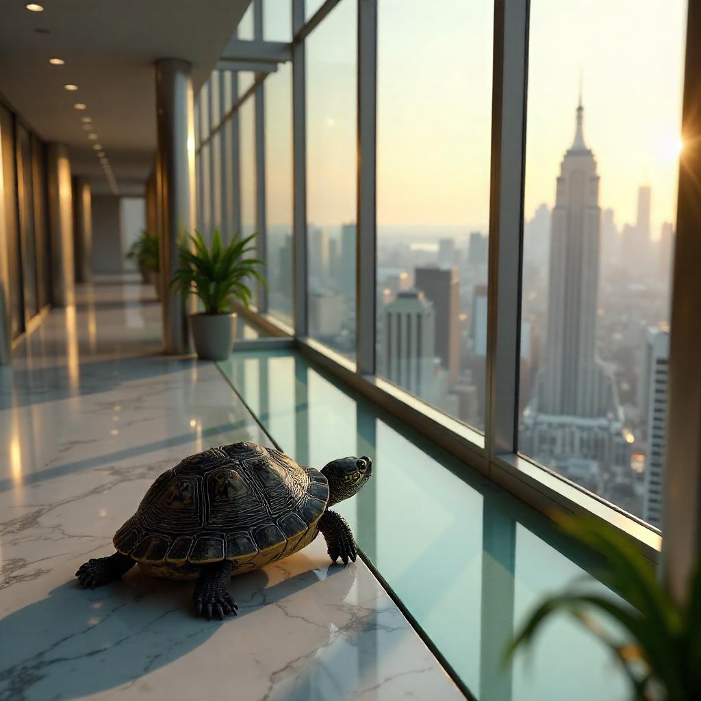 Photoreal Turtle in a Skyscraper Atrium