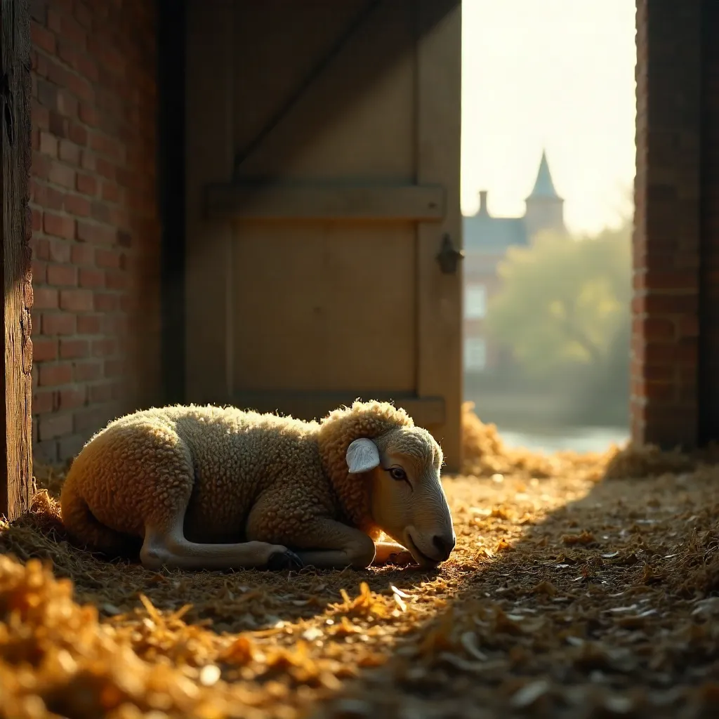 Sunlit London Barn Sheep on Golden Straw