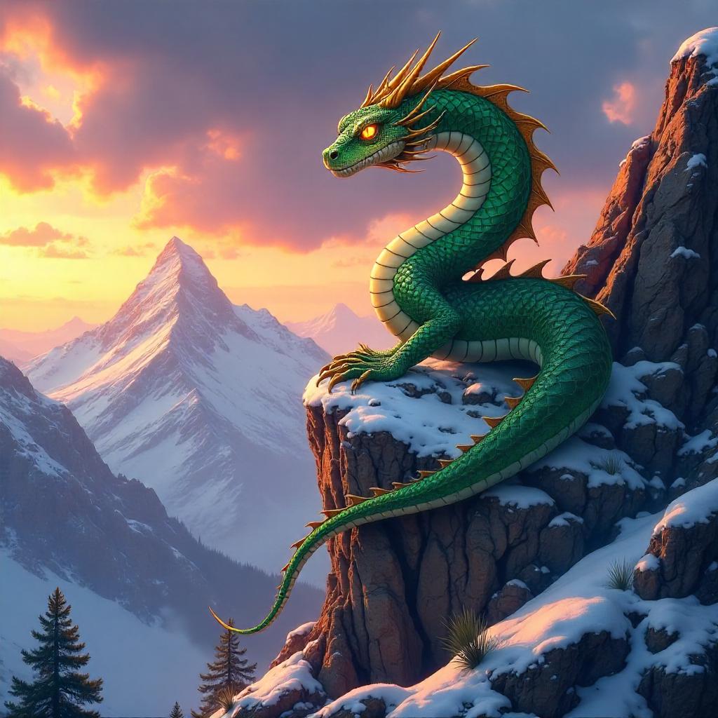 Basilisk on a Mountain Peak in Anime Style