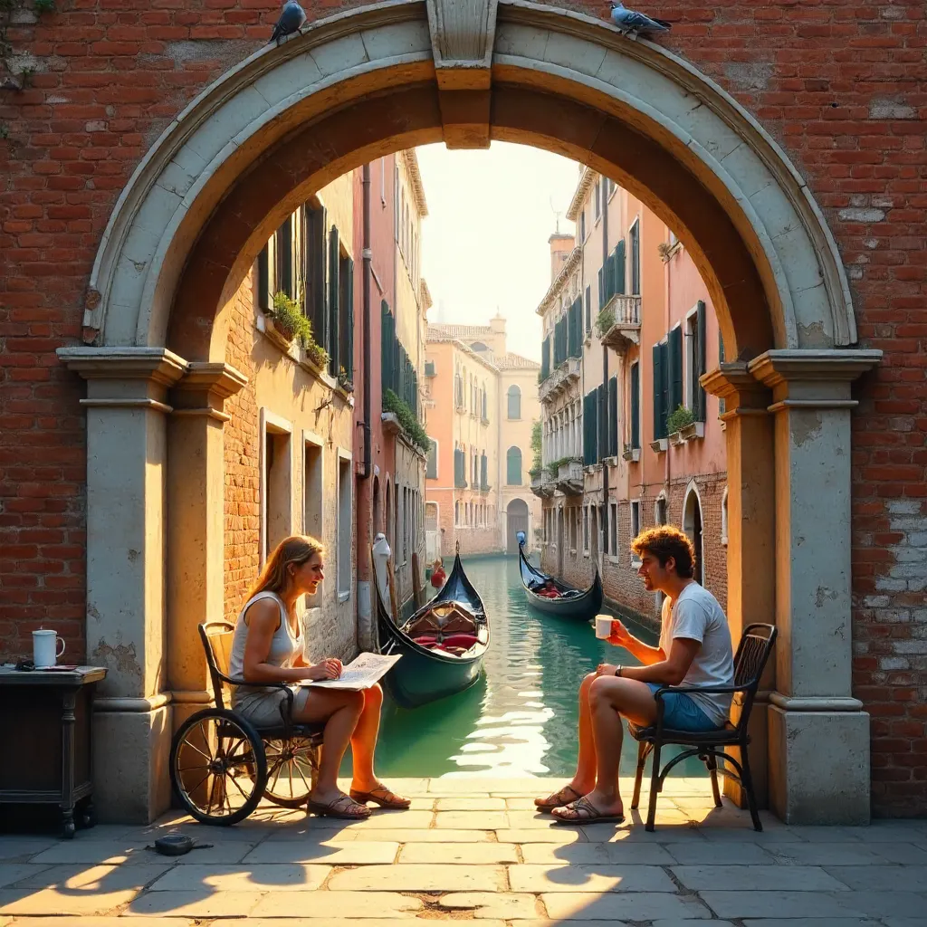 Casual Chats Beneath a Historic Venetian Arch