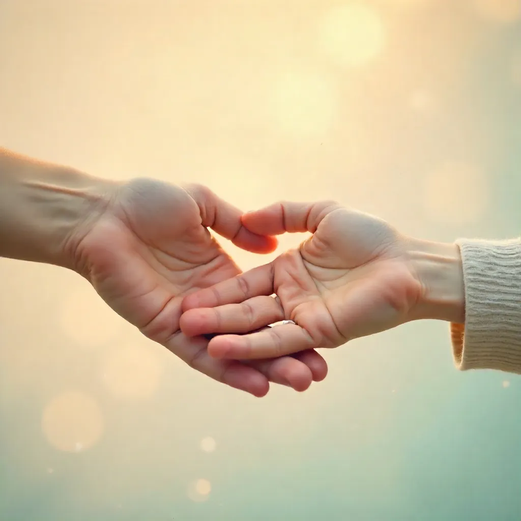 Serene Moment: Reaching Hands in Soft Blur