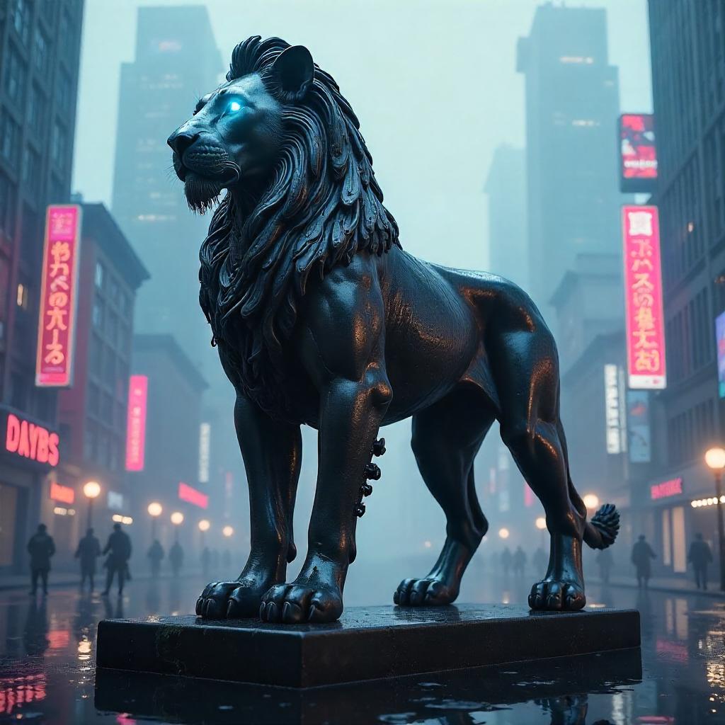 Neon Sphinx in Dense Fog: A Cyberpunk Mirage