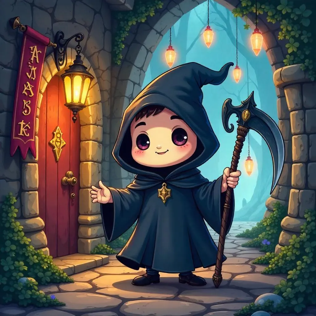 Whimsical Reaper in an Enchanted Castle
