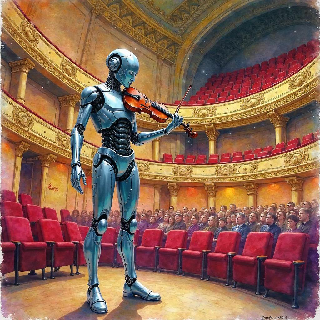 Watercolor Cyborg in a Grand Concert Hall