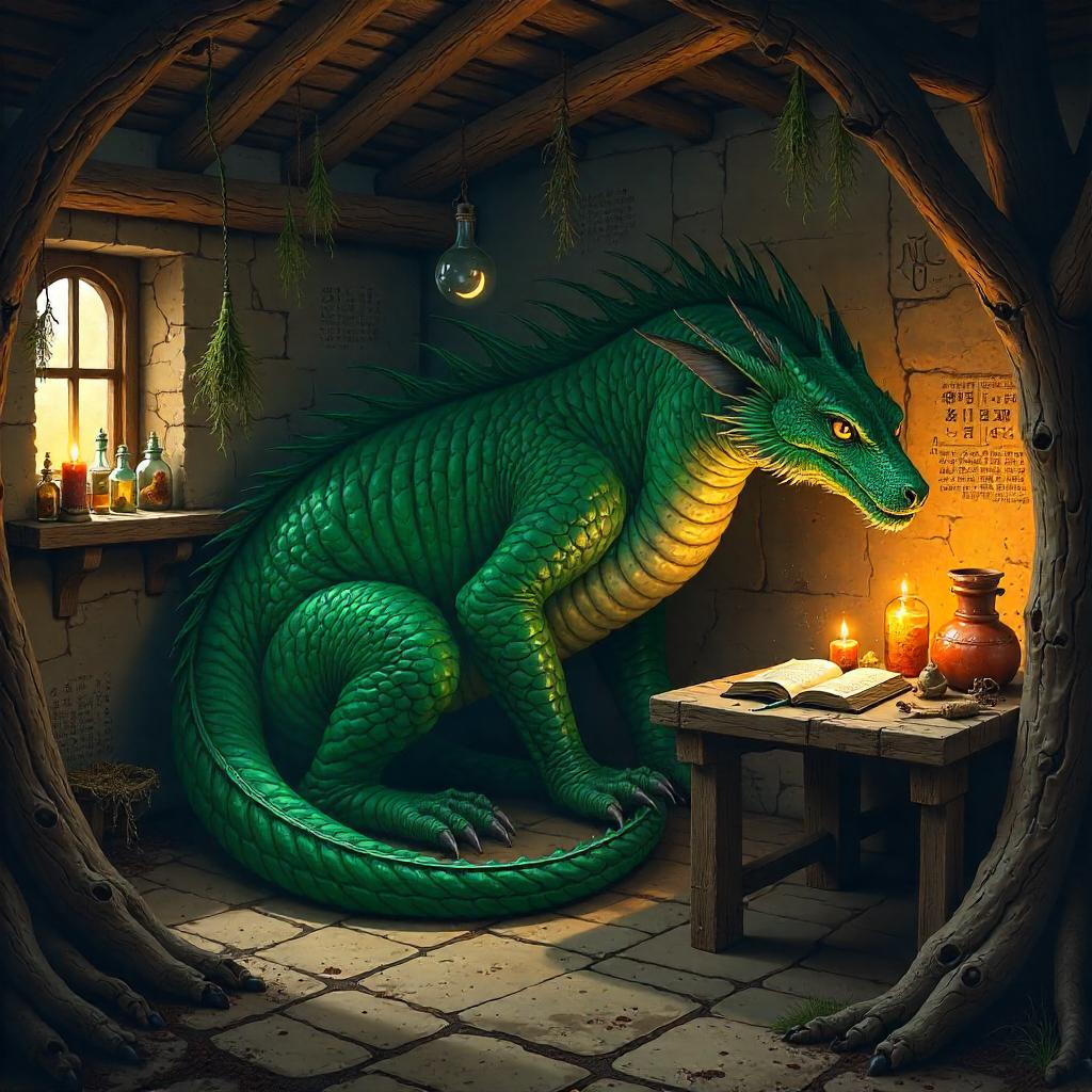 Wyvern Concept Art in a Witch Hut