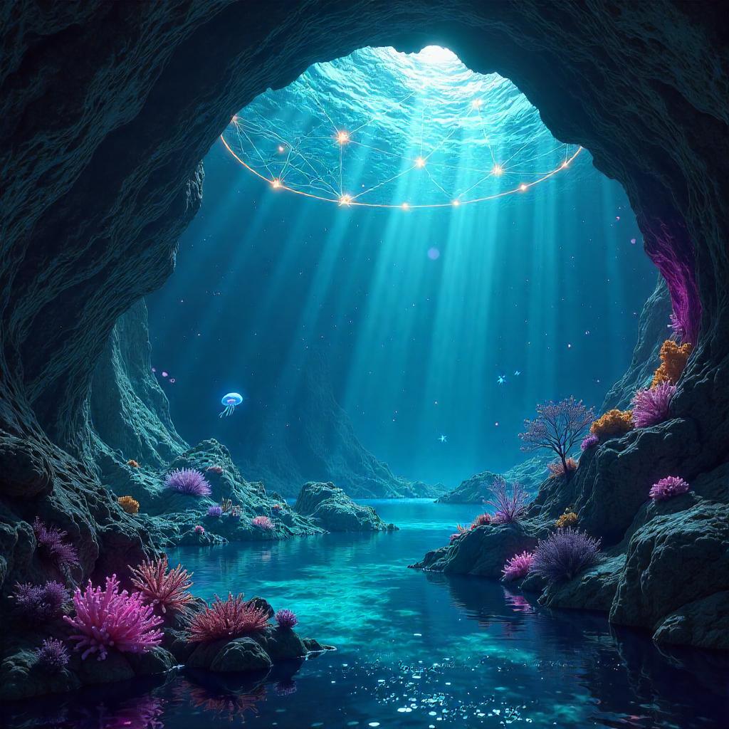 Neon Constellation in an Underwater Cave