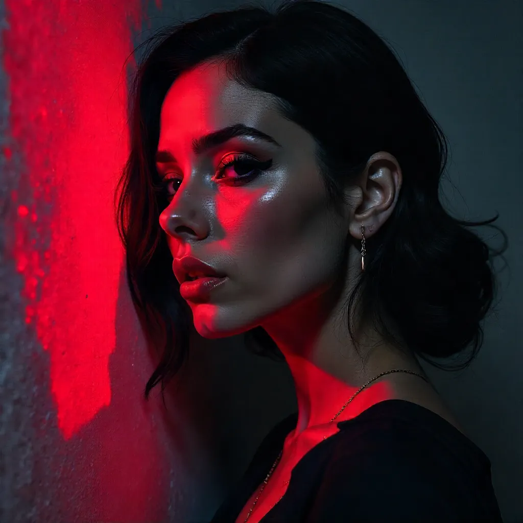 Moody Abstract Portrait Under Red Light