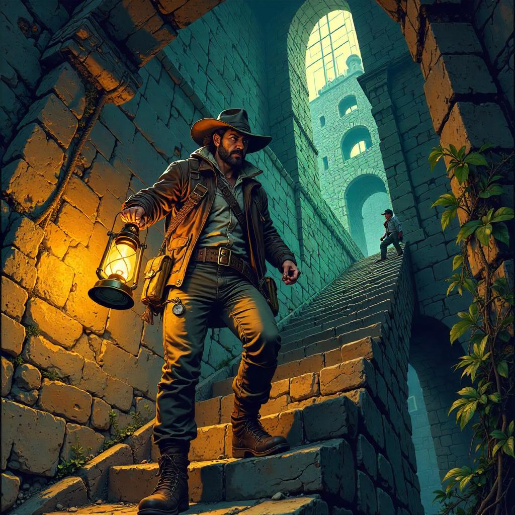 Tower Ascent: Explorer in Bold Comic Style