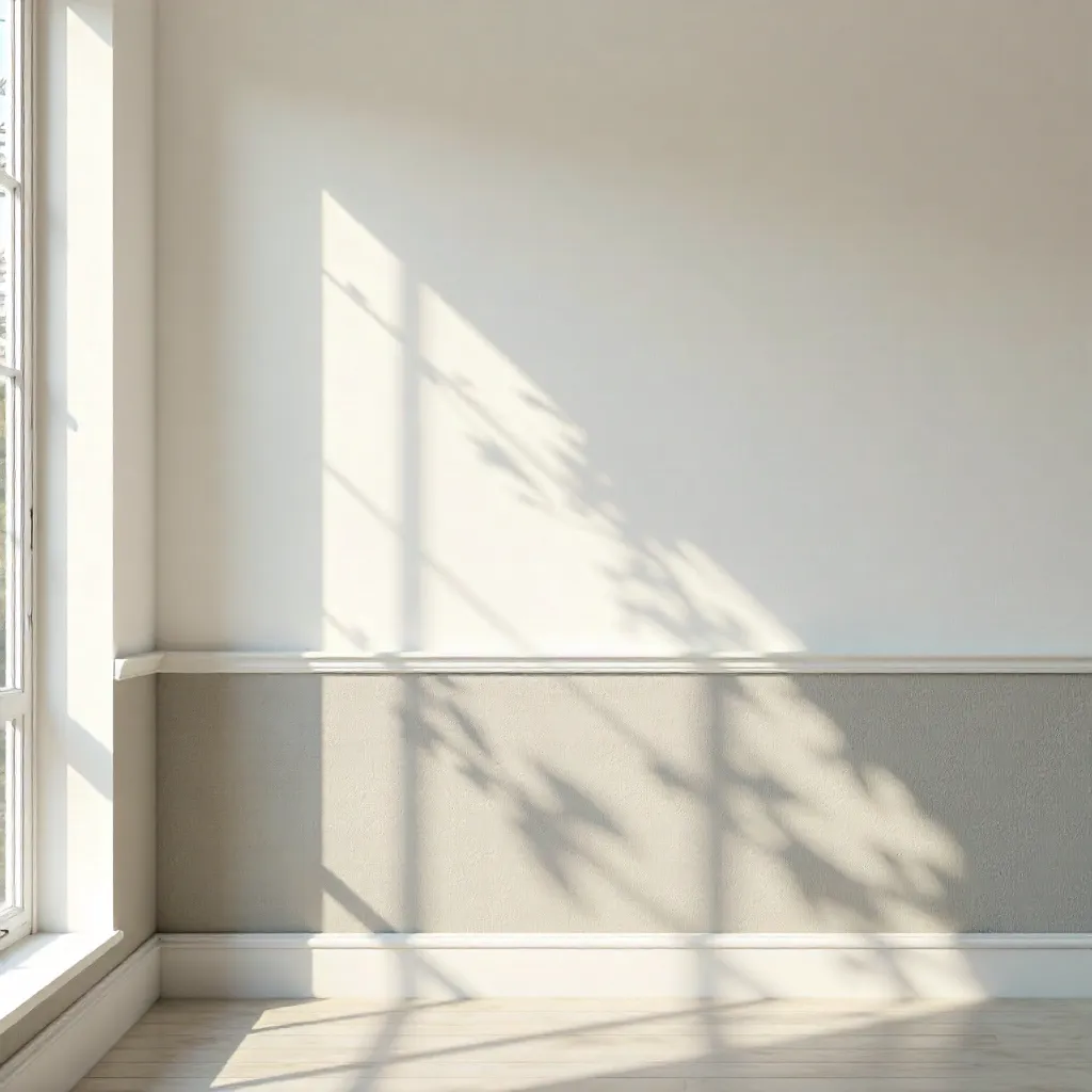 Subtle Tree Shadows on Minimalist Two-Tone Wall