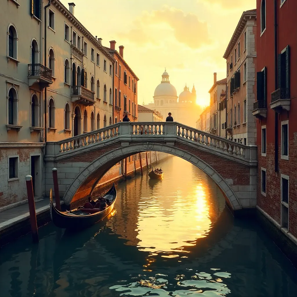 Golden Hour Over a Venetian Bridge and Classic Architecture