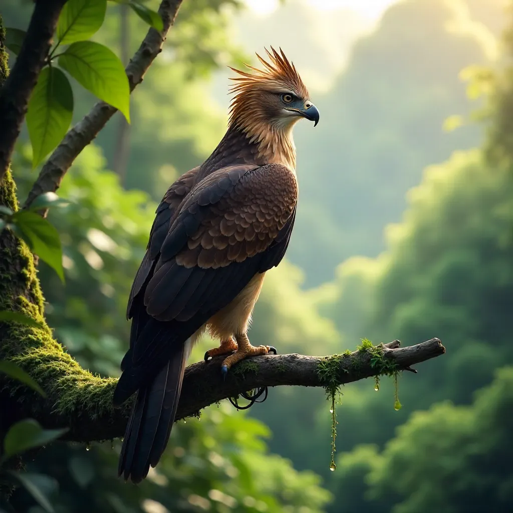 Crested Hawk-Eagle Perched in Forest Canopy