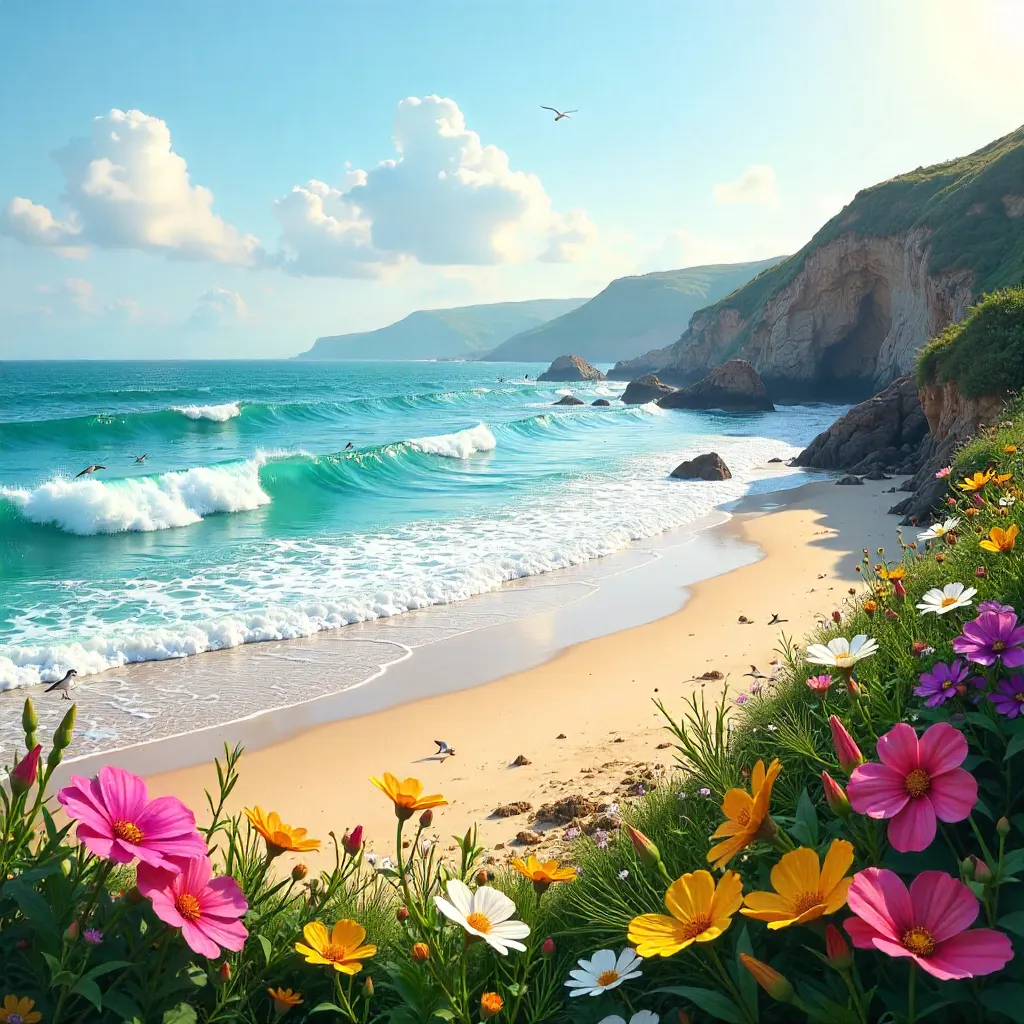 Serene Coastal Wildflower Shoreline