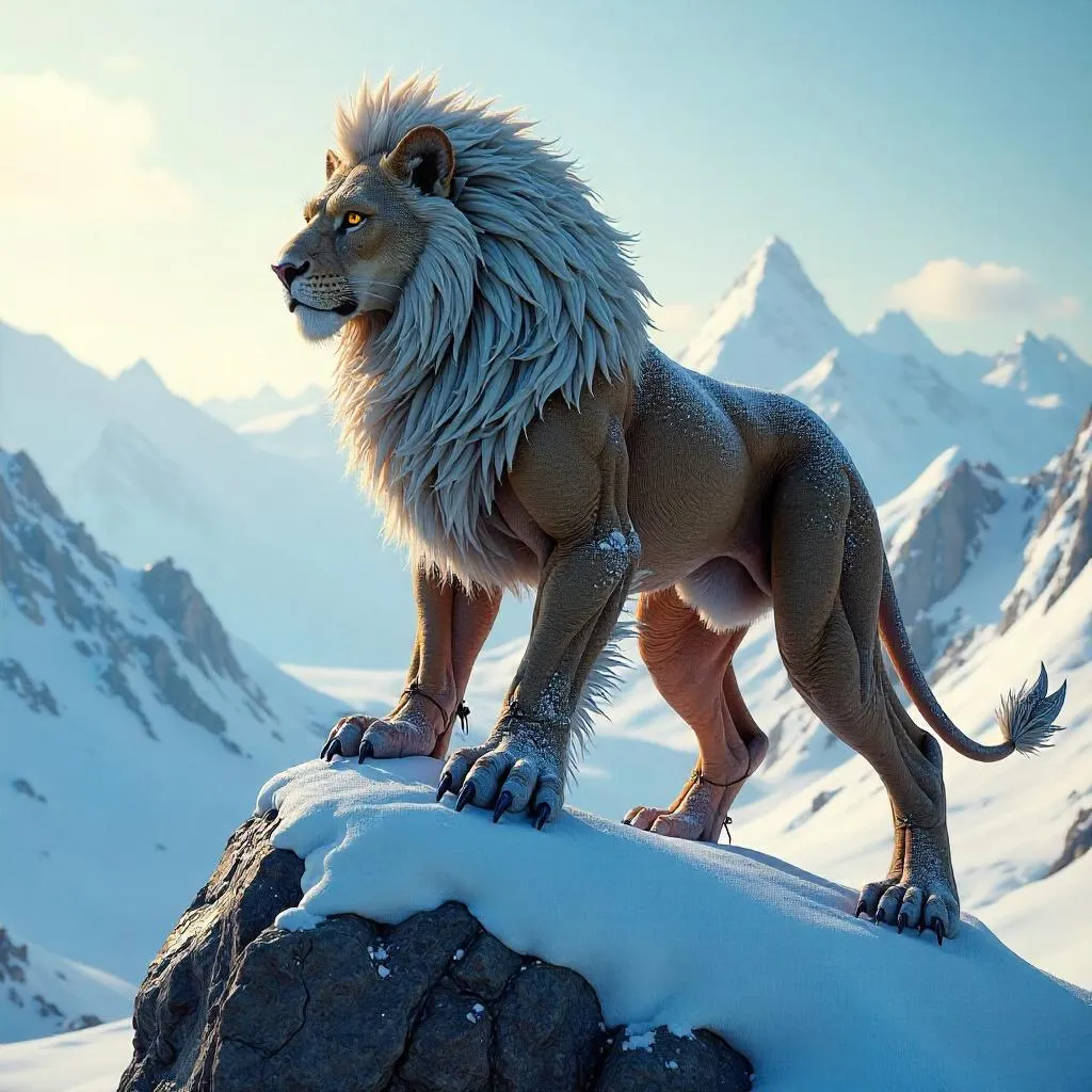 Manticore on a Snowy Summit - 3D Render