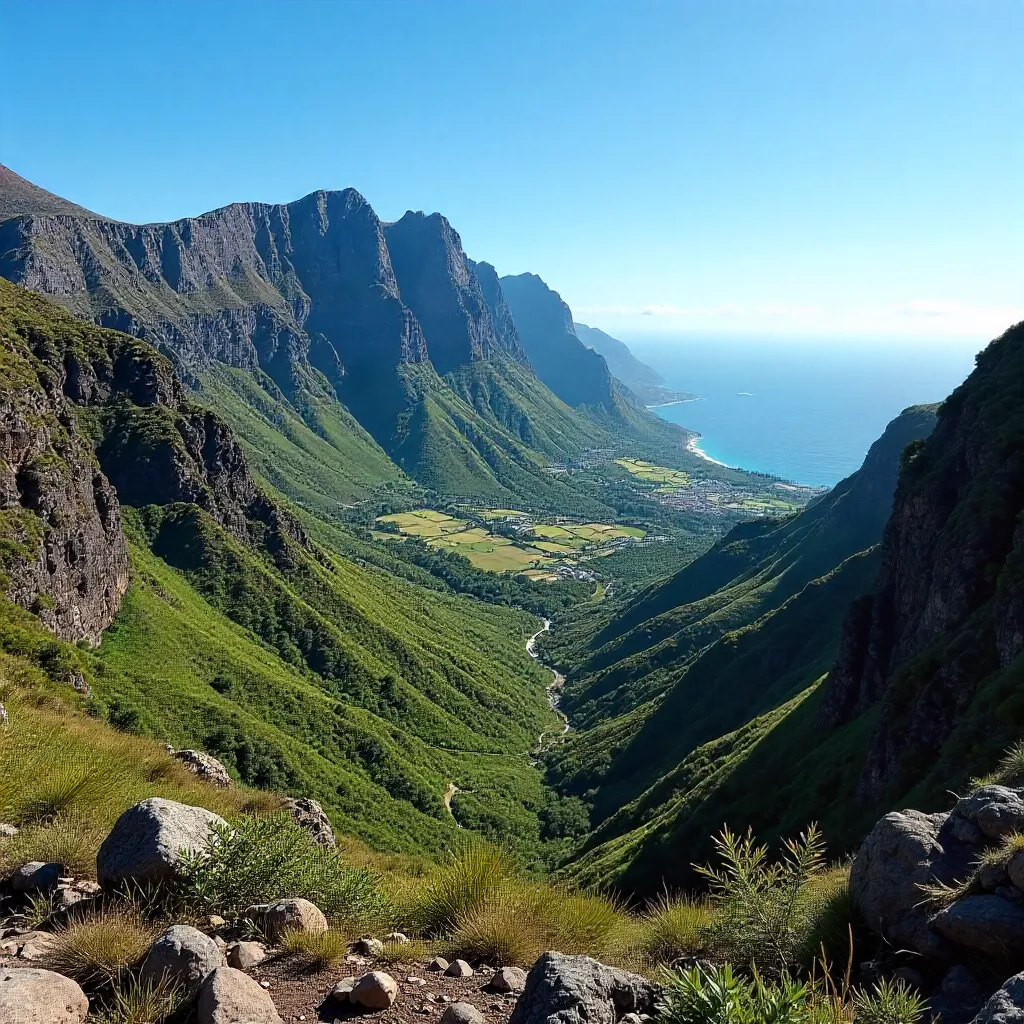 Rugged Madeira Peaks under a Pristine Blue Sky