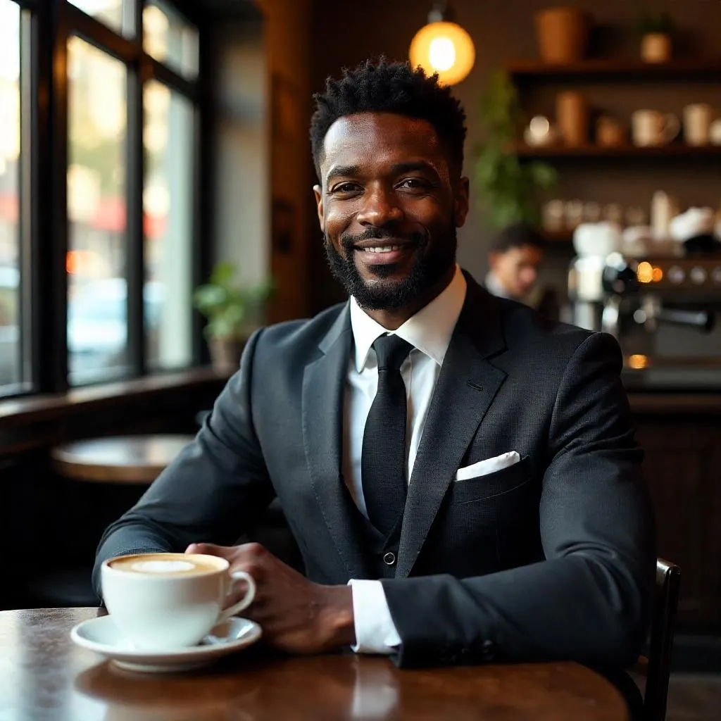 Elegant Black Man in a Photoreal Café