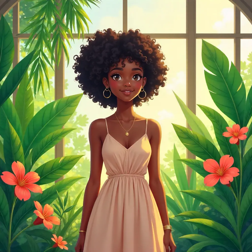 Anime Beauty in a Luminous Greenhouse
