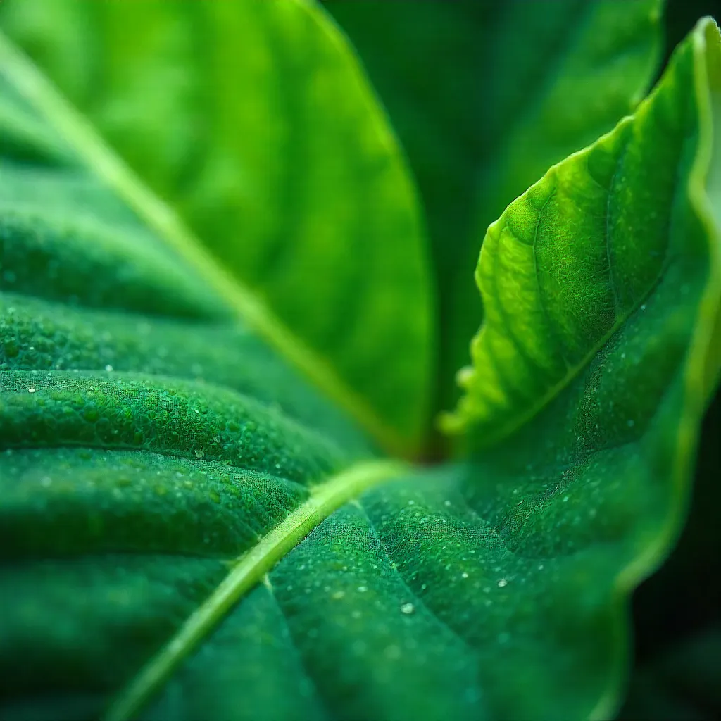 Macro of Vibrant Green Tropical Leaves with Abstract Patterns